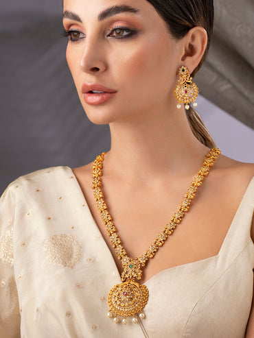 Rubans Gold-Toned Stone-Studded Handcrafted Jewellery Set