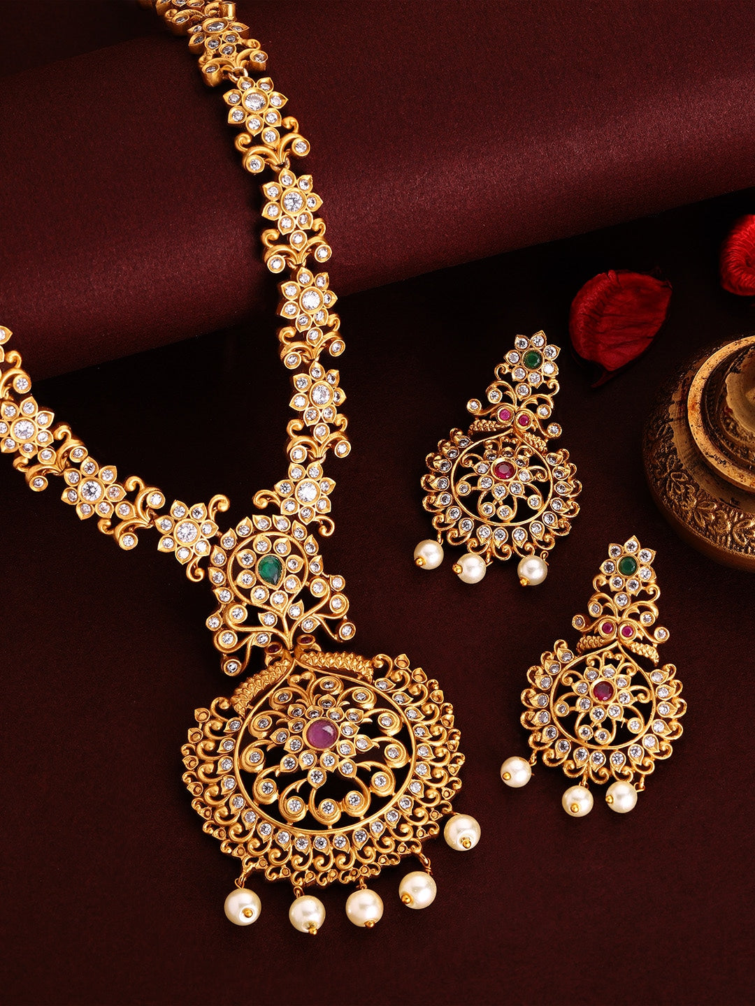 Rubans Gold-Toned Stone-Studded Handcrafted Jewellery Set