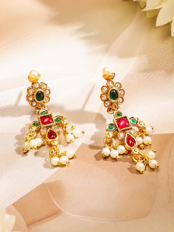 Pearl Drop Ruby Studded Necklace Set