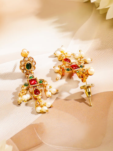 Pearl Drop Ruby Studded Necklace Set