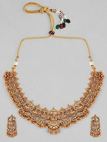 Rubans 24K Gold Plated Goddess Lakshmi Motif Handcrafted Traditional Temple Jewellery Set