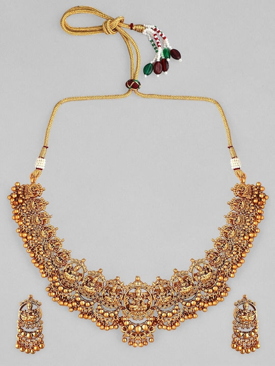Rubans 24K Gold Plated Goddess Lakshmi Motif Handcrafted Traditional Temple Jewellery Set