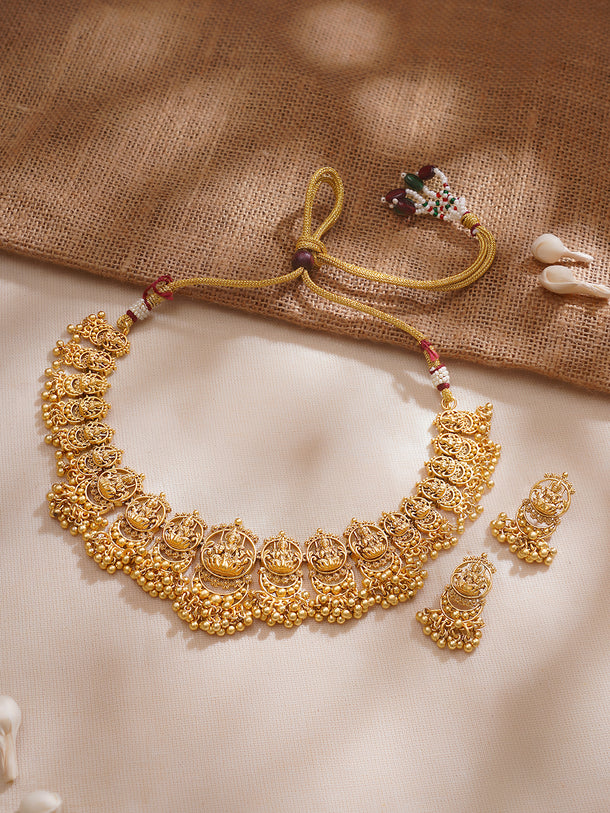 Rubans 24K Gold Plated Goddess Lakshmi Motif Handcrafted Traditional Temple Jewellery Set
