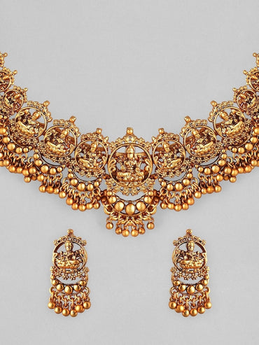 Rubans 24K Gold Plated Goddess Lakshmi Motif Handcrafted Traditional Temple Jewellery Set