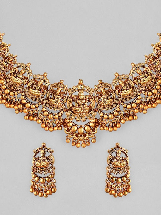 Rubans 24K Gold Plated Goddess Lakshmi Motif Handcrafted Traditional Temple Jewellery Set