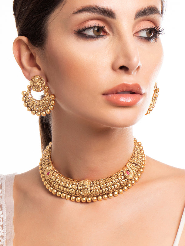 Rubans 24K Gold Plated Matt Finish Necklace Set With Beautiful Design