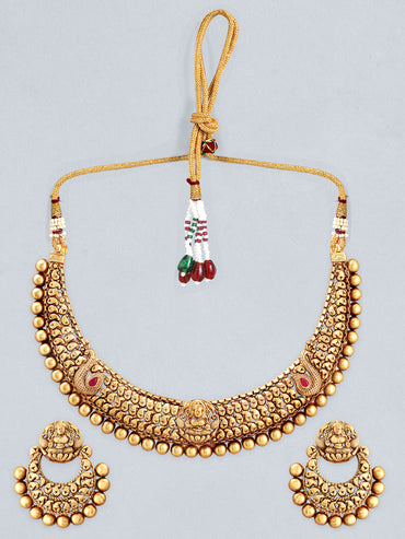 Rubans 24K Gold Plated Matt Finish Necklace Set With Beautiful Design