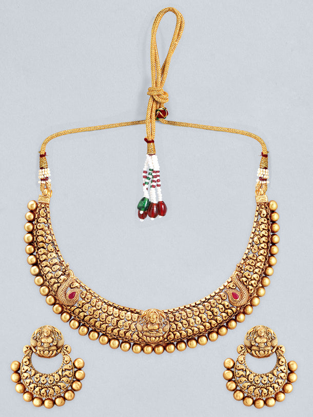 Rubans 24K Gold Plated Matt Finish Necklace Set With Beautiful Design