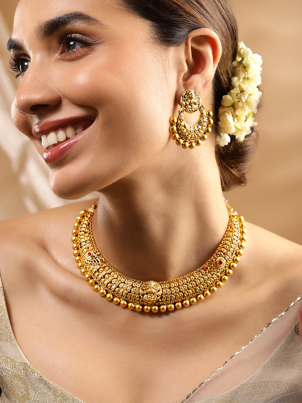 Rubans 24K Gold Plated Matt Finish Necklace Set With Beautiful Design
