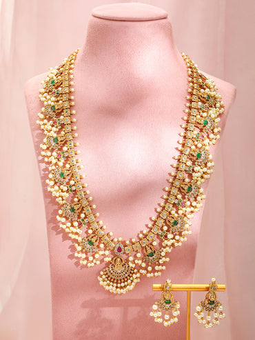 Pearl Beaded Temple Necklace Set