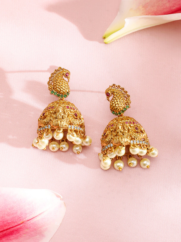 Pink & Green Laxmi Motif Golden Necklace Set