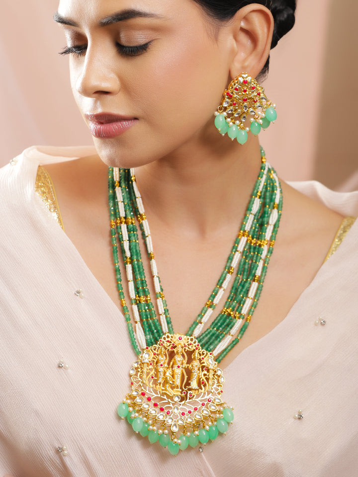 Temple Queen Lakshmi Green Necklace Set