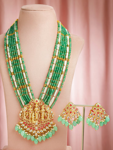 Temple Queen Lakshmi Green Necklace Set