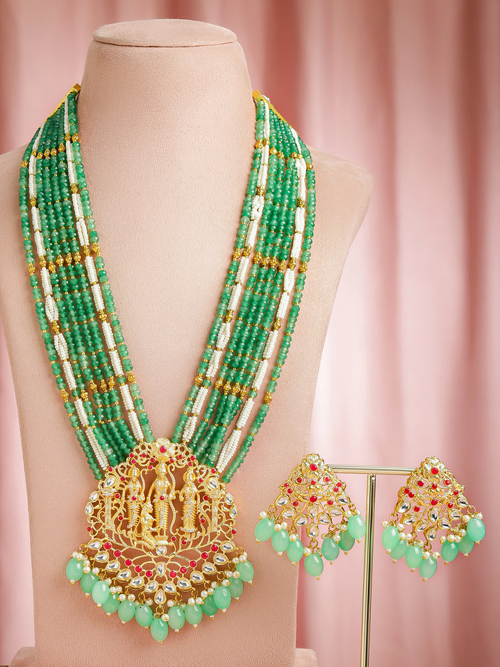 Temple Queen Lakshmi Green Necklace Set