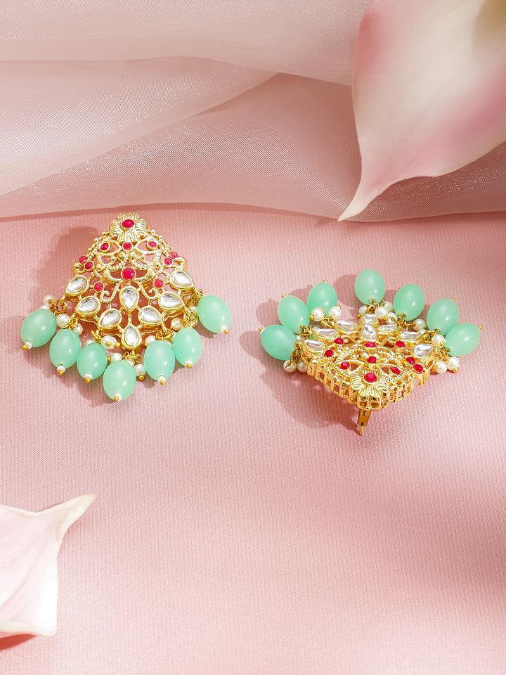 Temple Queen Lakshmi Green Necklace Set