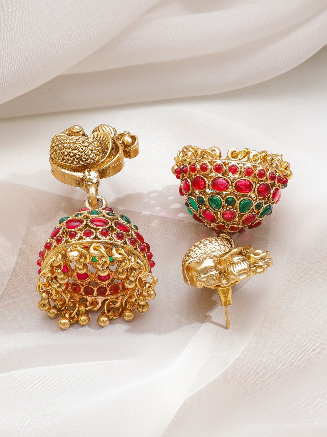 Golden Studded Temple Peacock Necklace Set