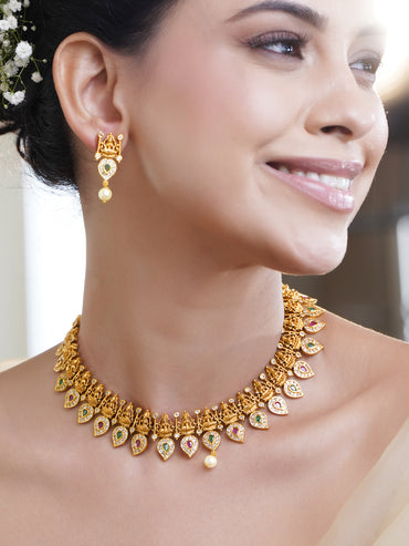 Multicolor Studded Laxmi Motif Necklace Set
