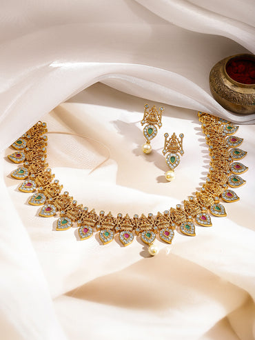 Multicolor Studded Laxmi Motif Necklace Set