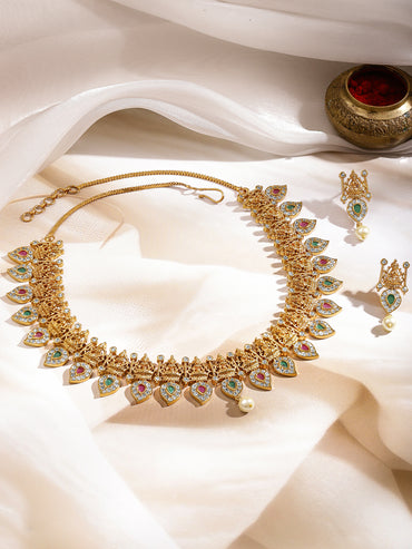 Multicolor Studded Laxmi Motif Necklace Set