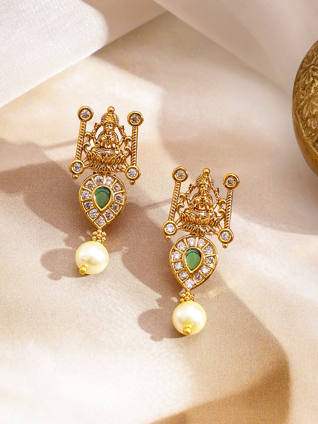 Green & Red Laxmi Motif Long Necklace Set