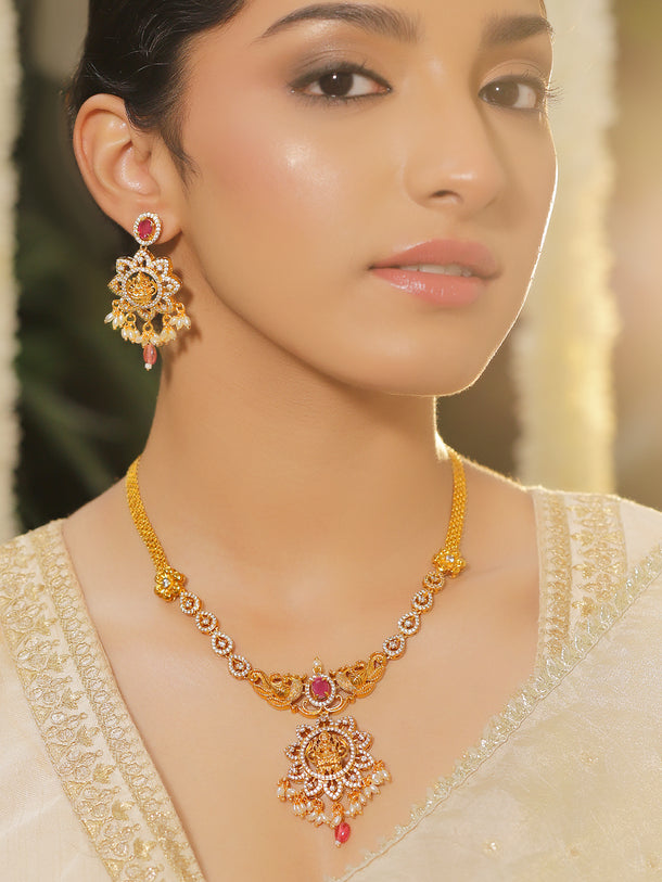 Temple Aura Lakshmi Pink Necklace Set