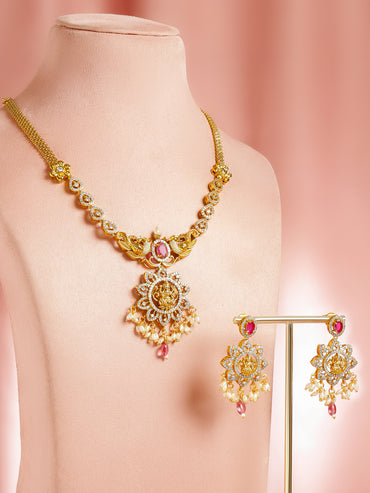 Temple Aura Lakshmi Pink Necklace Set