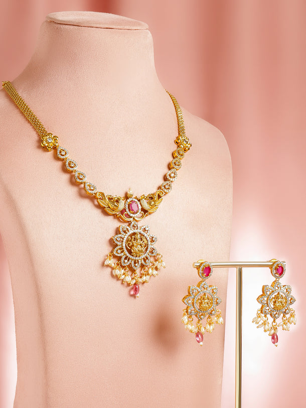 Temple Aura Lakshmi Pink Necklace Set