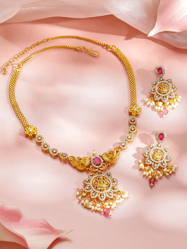 Temple Aura Lakshmi Pink Necklace Set