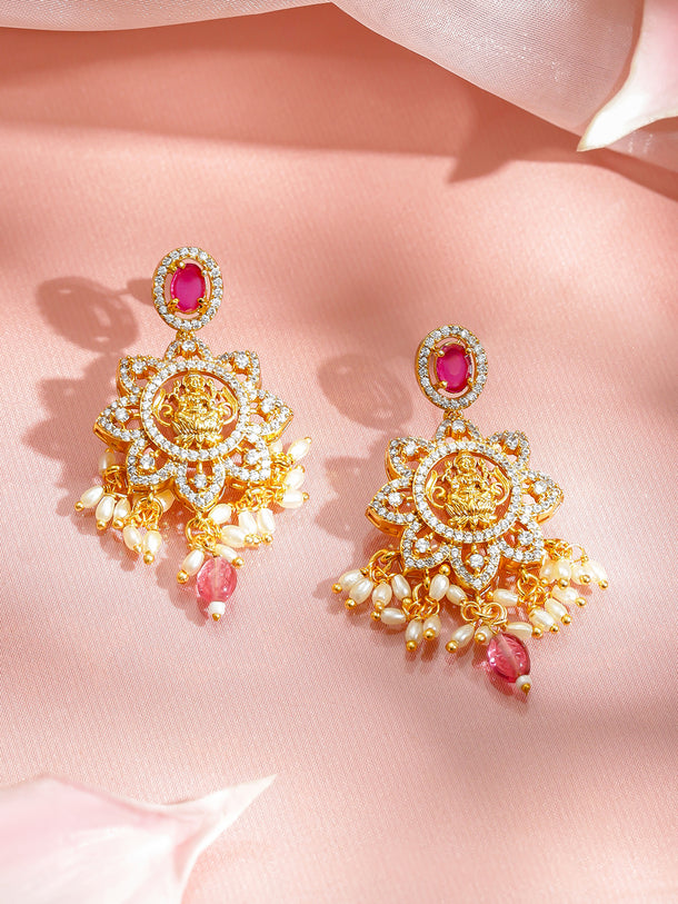 Temple Aura Lakshmi Pink Necklace Set