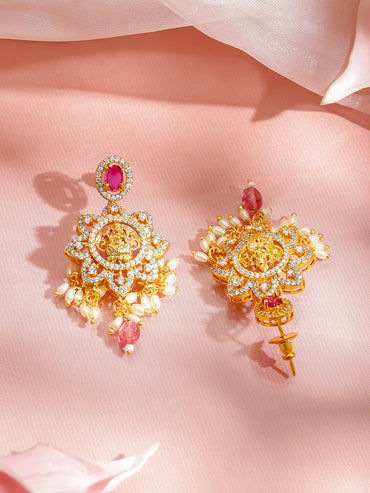 Temple Aura Lakshmi Pink Necklace Set