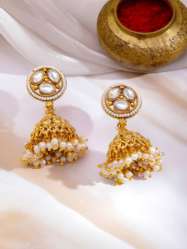 Laxmi Motif Pearl Drop Gold Necklace Set