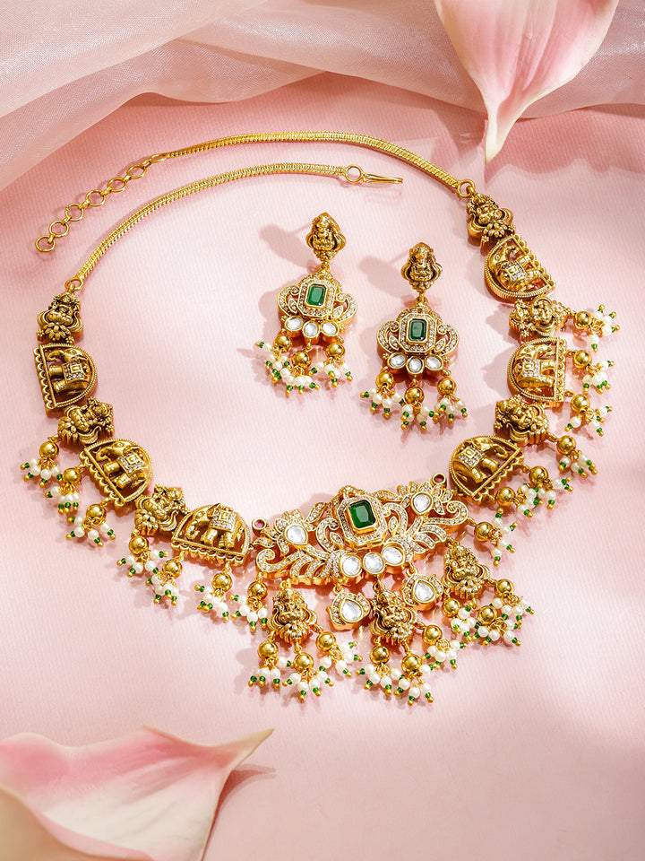 Lakshmi with Elephant Motif Necklace Set