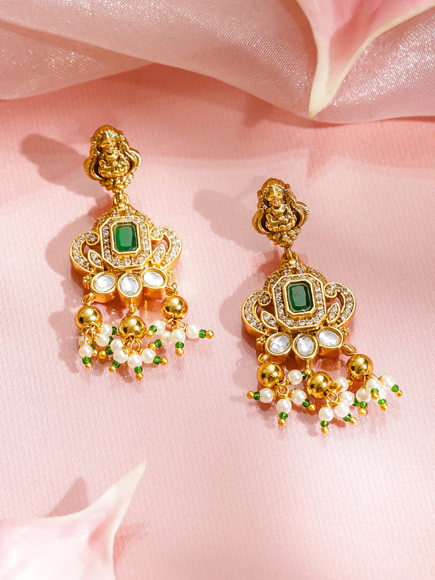 American Diamond Zirconia Elephant Motif Temple Necklace Set