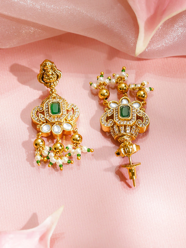 American Diamond Zirconia Elephant Motif Temple Necklace Set