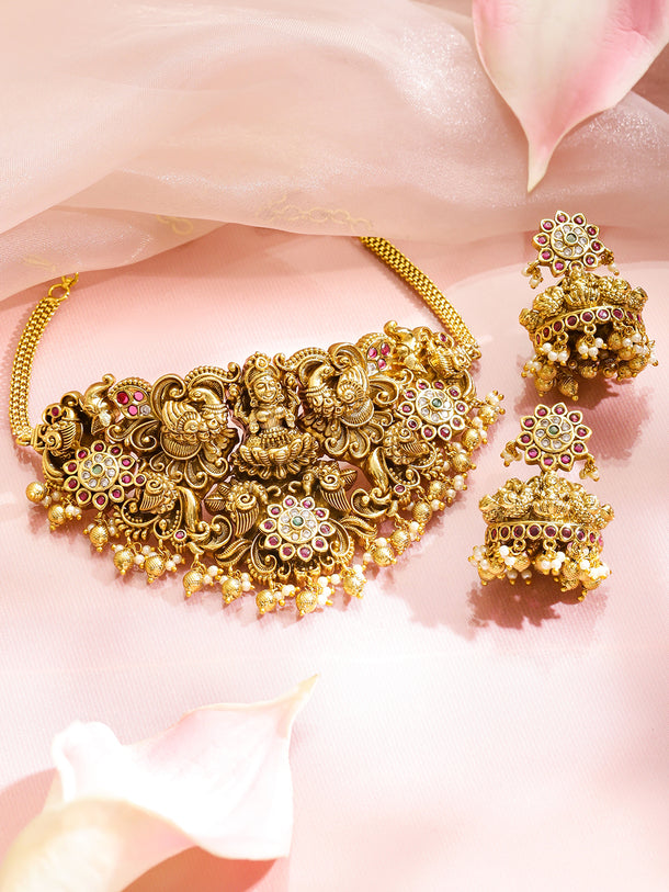 Sacred Glow Lakshmi Temple Necklace Set