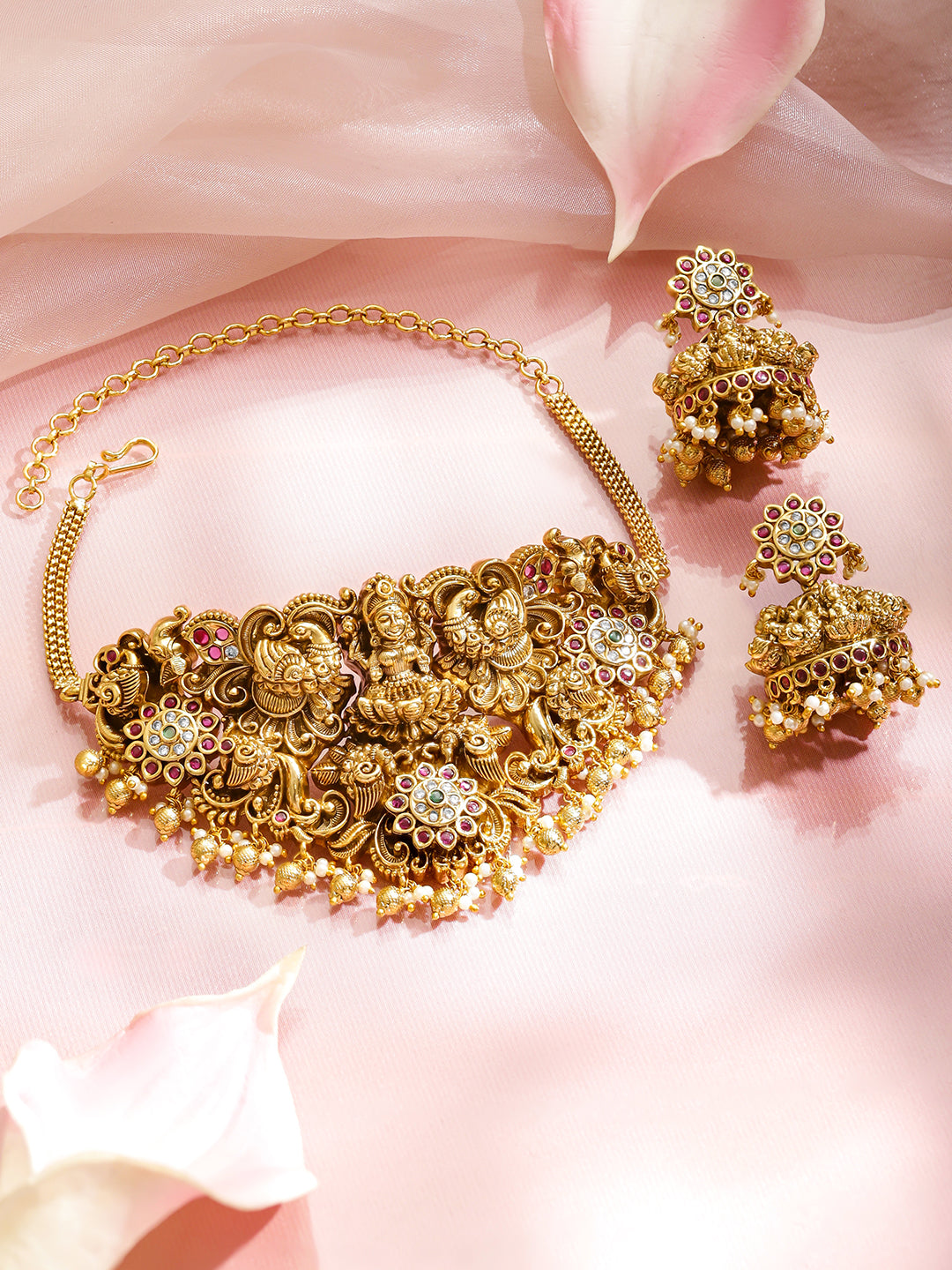 Sacred Glow Lakshmi Temple Necklace Set