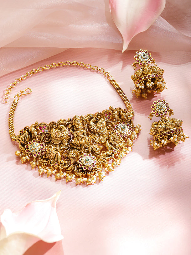 Sacred Glow Lakshmi Temple Necklace Set