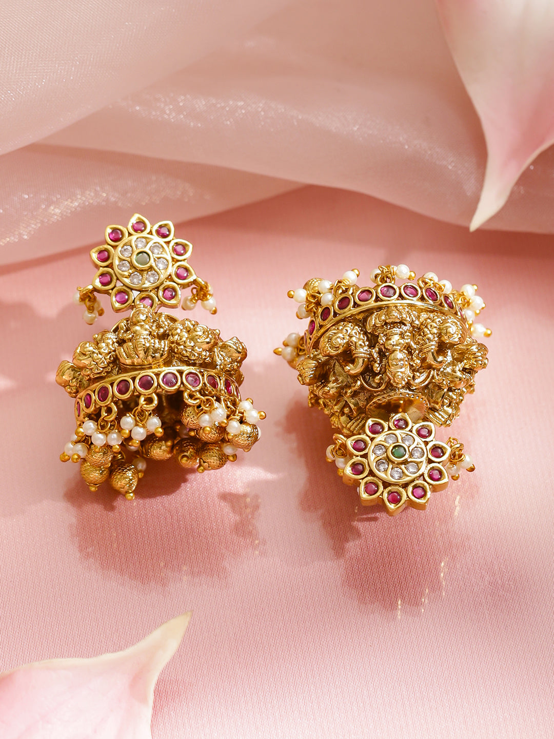 Multicolor Studded Peacock Motif Temple Necklace Set