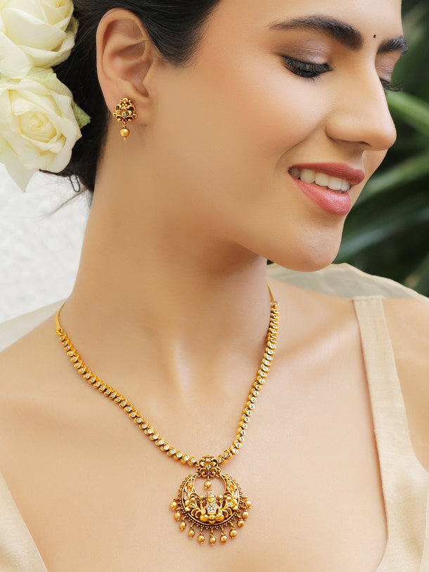 White Studded Temple Necklace Set