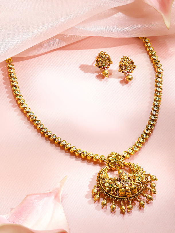 White Studded Temple Necklace Set