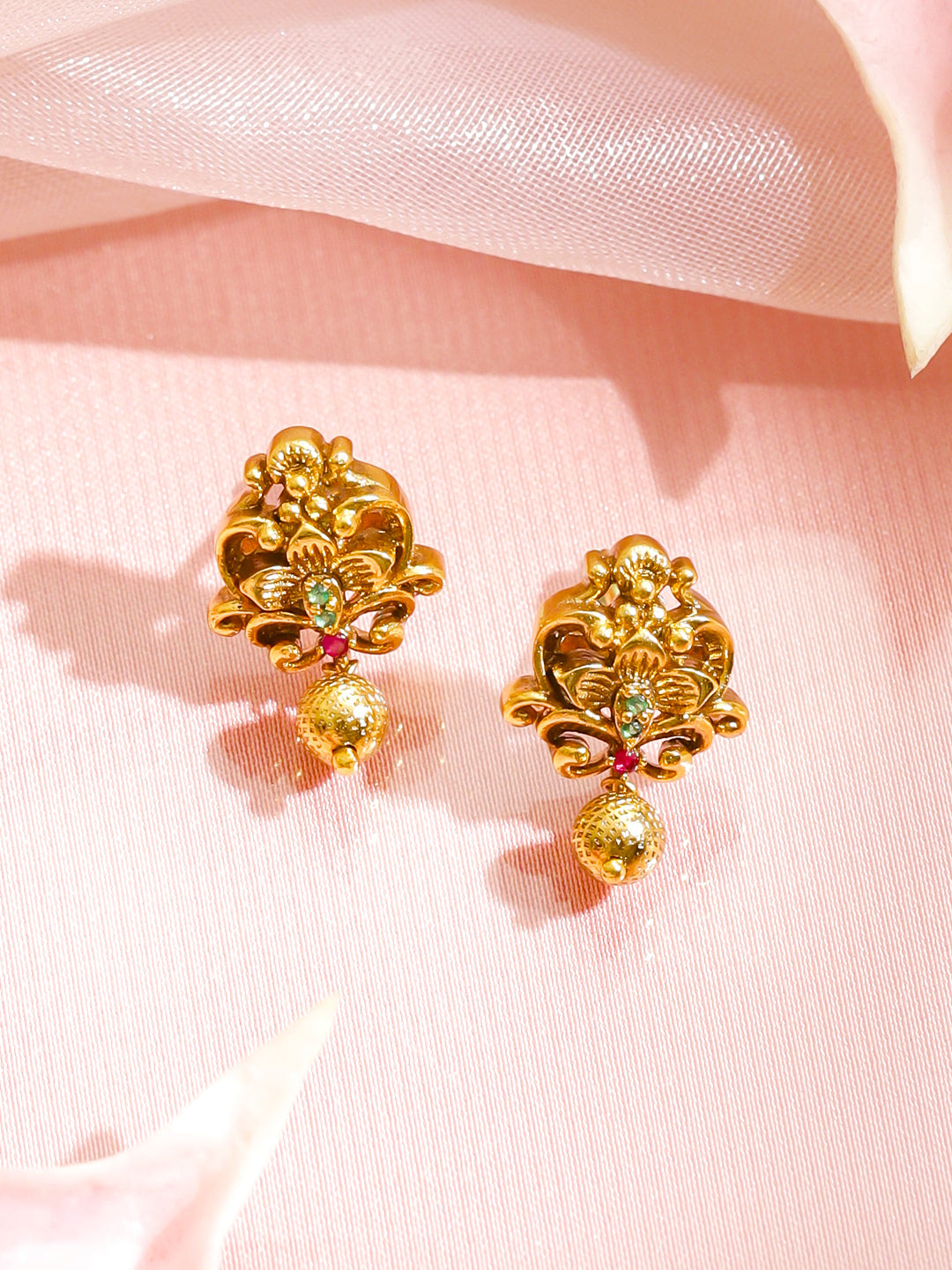 Rubans 18K Gold-Plated Cubic Zirconia Studded & Beaded Necklace With Earrings