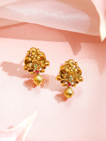 Rubans 18K Gold-Plated Cubic Zirconia Studded & Beaded Necklace With Earrings