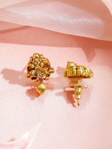 Rubans 18K Gold-Plated Cubic Zirconia Studded & Beaded Necklace With Earrings