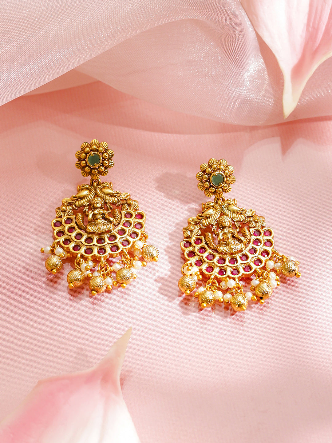 Laxmi Motif Green Studded Gold Necklace Set