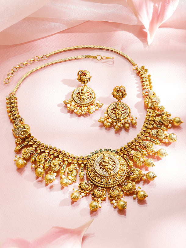 Ganesh Motif Gold Temple Necklace Set