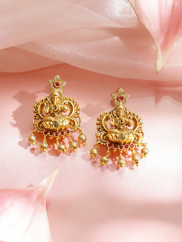 Ganesh Motif Gold Drop Necklace Set