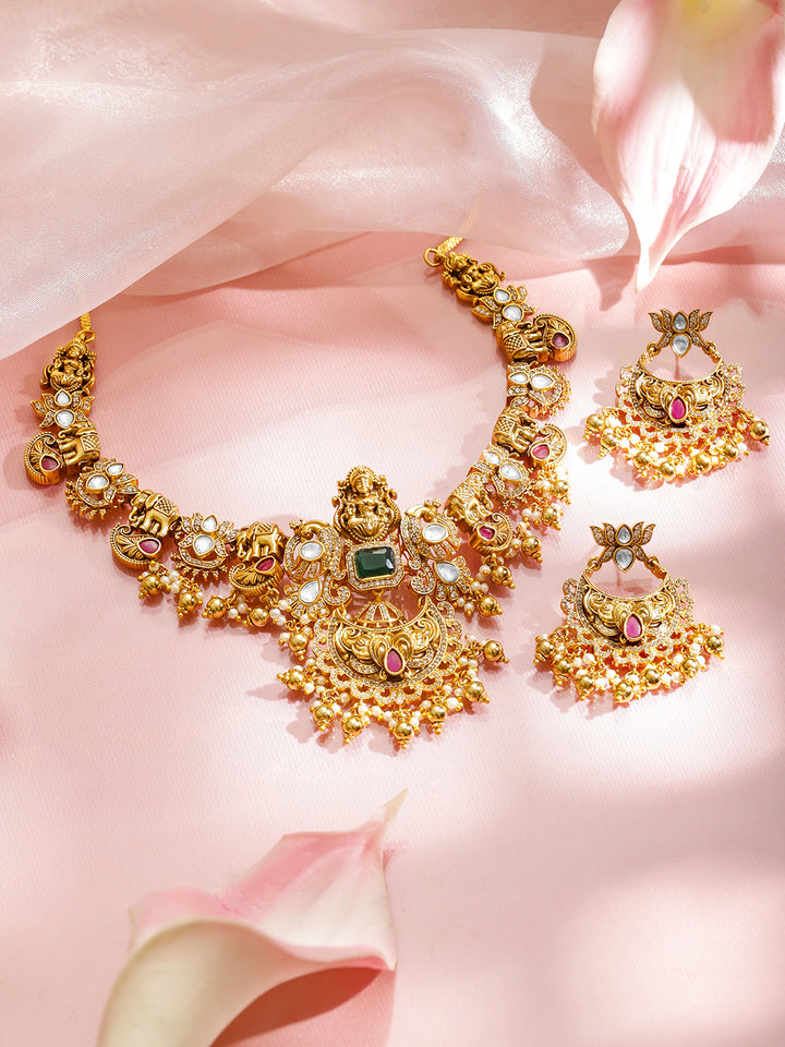 Temple Blessings Green Lakshmi Necklace Set