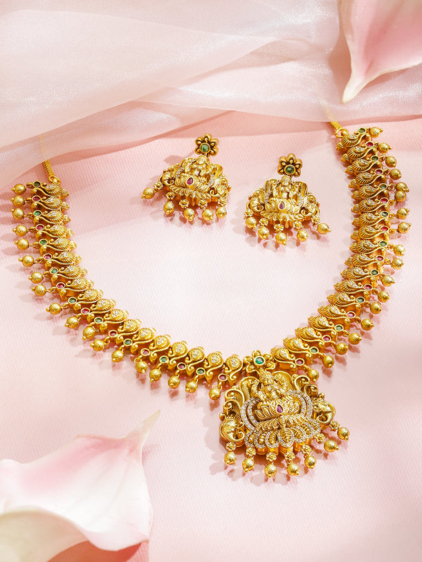 American Diamond Zirconia Gold Temple Necklace Set