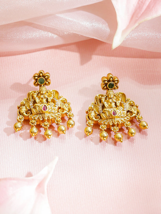 American Diamond Zirconia Gold Temple Necklace Set