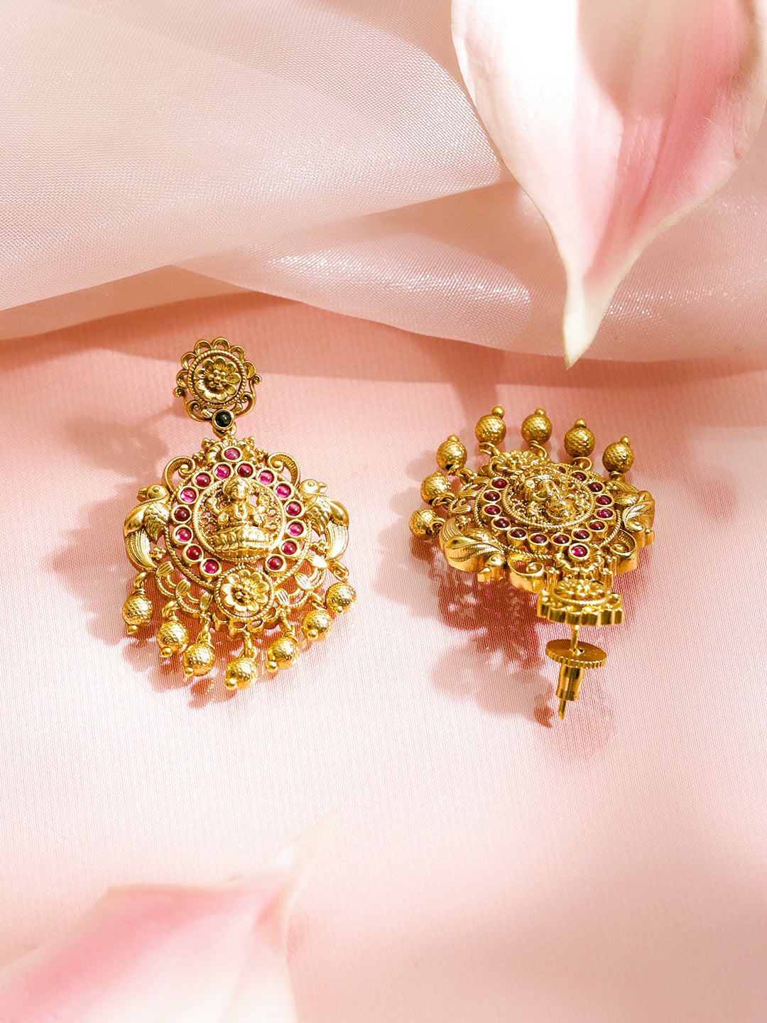 Pink-Green Blessings Lakshmi Necklace Set